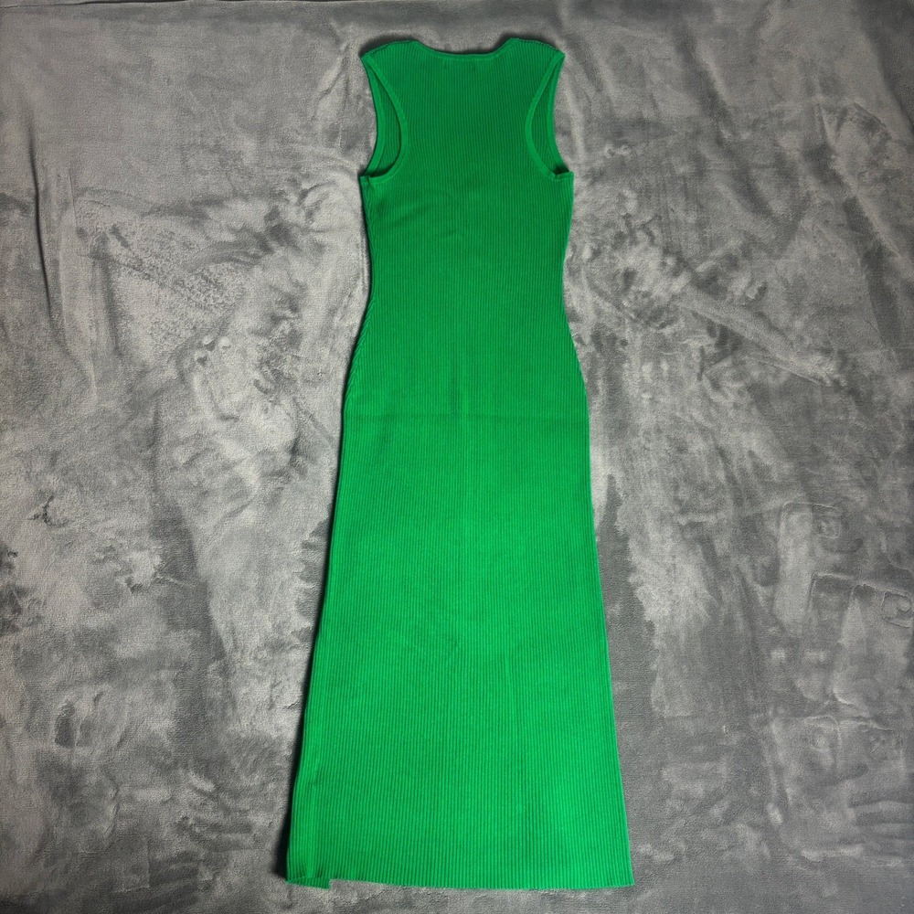 PrettyGuide Women's M Green Ribbed Knit Maxi Dress Sleeveless Bodycon Slit - Picture 2 of 9